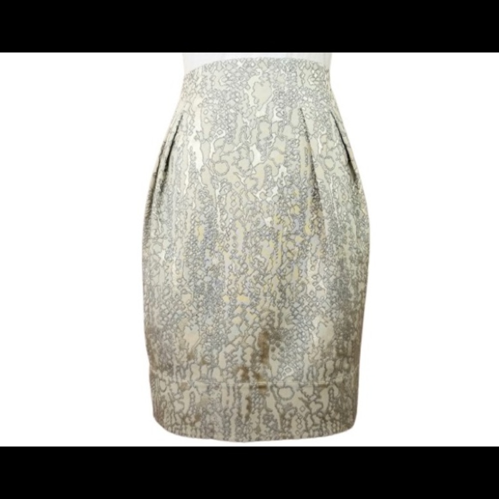LAFEYETTE 148 Gold and Silver Jacquard Brocade Tulip Mini Skirt Plus Sz 18